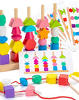 🧠 Wooden Shape Stacking and Lacing Toy- لعبة تكديس وربط الأشكال الخشبية
