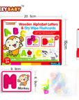 🧠 Wooden Alphabet Letters and Dry Wipe Flashcards – KEYBABY™ - حروف أبجدية خشبية وبطاقات تعليمية قابلة للمسح