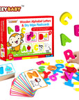 🧠 Wooden Alphabet Letters and Dry Wipe Flashcards – KEYBABY™ - حروف أبجدية خشبية وبطاقات تعليمية قابلة للمسح