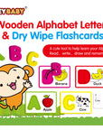 🧠 Wooden Alphabet Letters and Dry Wipe Flashcards – KEYBABY™ - حروف أبجدية خشبية وبطاقات تعليمية قابلة للمسح