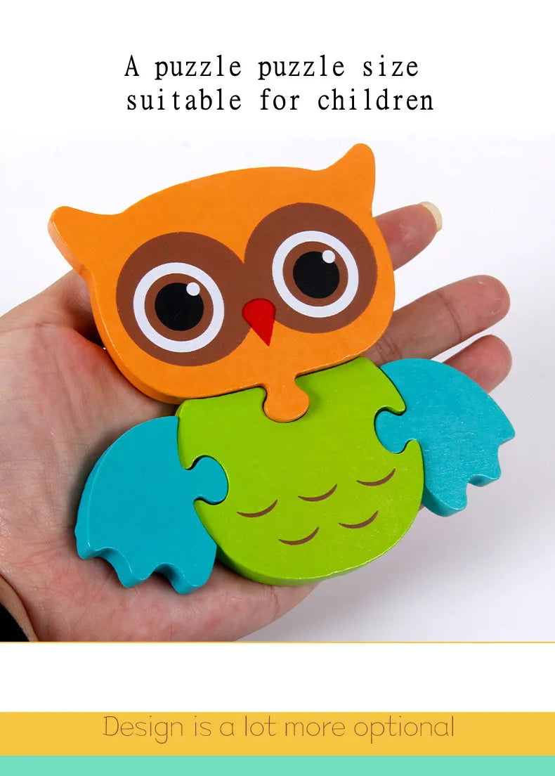 High Quality 3D Wooden Puzzle Baby Cartoon Animal Traffic Jigsaw  Early Learning Cognition Game Puzzle Toys for Children