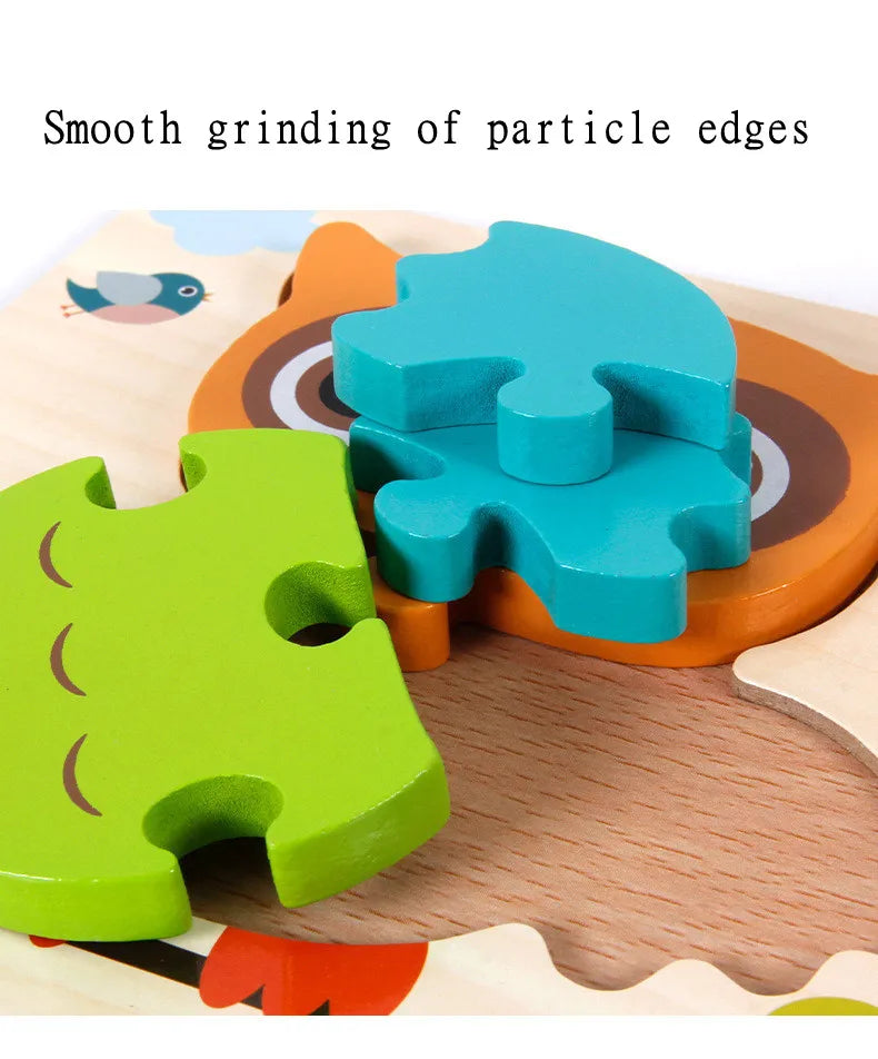 High Quality 3D Wooden Puzzle Baby Cartoon Animal Traffic Jigsaw  Early Learning Cognition Game Puzzle Toys for Children